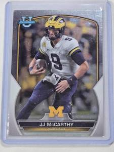 lot 206 image: JJ McCarthy Rookie 2022 Bowman Chrome University #48 - Michigan Wolverines Football Card
