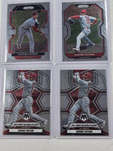 lot 211 image: Lot of 4 Shohei Ohtani Baseball Cards from the 2021 and 2022 Panini Prizm and Mosaic sets