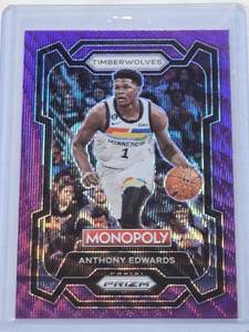 lot 218 image: Anthony Edwards 2023-24 Panini Prizm Monopoly Purple Wave Refractor #52 - Minnesota Timberwolves Basketball Card