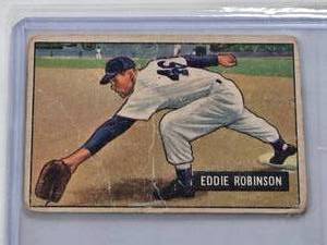 lot 219 image: Eddie Robinson 1951 Bowman #88 - Chicago White Sox Vintage Baseball Card