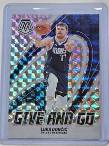 lot 221 image: Luka Doncic 2023-24 Panini Mosaic Prizm Give and Go #11 - Dallas Mavericks Basketball Card