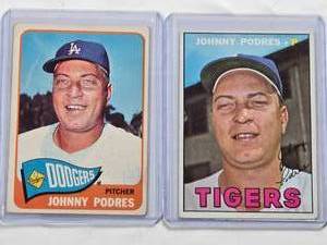 lot 239 image: Lot of 2 Johnny Podres Baseball Cards 1965 Topps #387 and 1967 Topps #284
