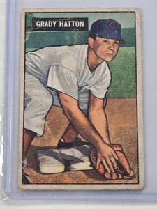 lot 262 image: Grady Hatton 1951 Bowman #47 - Cincinnati Reds Vintage Baseball Card