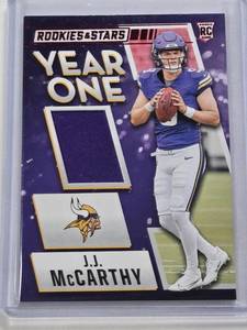 lot 263 image: J.J. McCarthy Rookie Relic 2024 Panini Rookies & Stars #YO-JJM - Minnesota Vikings Football Card