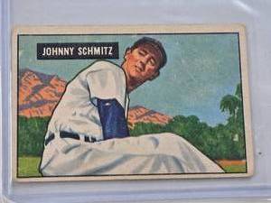 lot 264 image: Johnny Schmitz 1951 Bowman #69 - Chicago Cubs Vintage Baseball Card