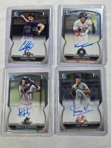 lot 269 image: Lot of 4 1st Bowman Cards Featuring Kenedy Corona Auto, Luis Serna Auto, Connor Staine Auto, and Ronald Hernandez Auto