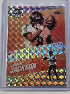 lot 272 image: Lamar Jackson 2021 Panini Mosaic Prizm #GG-4 - Baltimore Ravens Football Card