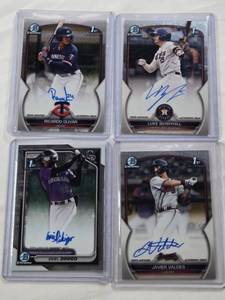 lot 282 image: Lot of 4 1st Bowman Cards Featuring Luke Berryhill Auto, Javier Valdes Auto, Ricardo Olivar Auto, and Eriel Dihigo Auto