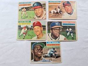 lot 286 image: Lot of 5 Vintage 1956 Topps Baseball Cards Featuring Chet Nichols, Dale Mitchell, Jack Meyer, George Crowe, and Vic Power