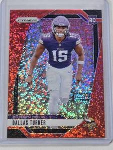 lot 299 image: Dallas Turner Rookie 2024 Panini Prizm Red Prizm #324 - Minnesota Vikings Football Card