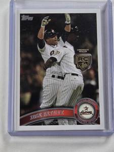 lot 301 image: Jose Altuve 2020 Topps Rookie Card Retrospective RC Logo Medallion Card - Houston Astros Baseball Card