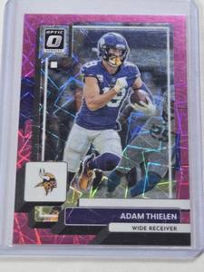lot 312 image: Adam Thielen 2022 Panini Donruss Optic Laser Prizm SP #130 and Numbered 979 - Minnesota Vikings Football Card