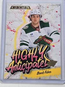 lot 338 image: Brock Faber Rookie 2023-24 Upper Deck Credentials Highly Anticipated Insert #HA-11 - Minnesota Wild Hockey Card