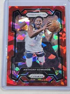 lot 342 image: Anthony Edwards 2023-24 Panini Prizm Red Cracked Ice #108 - Minnesota Timberwolves Basketball Card