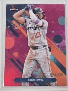 lot 351 image: Royce Lewis 2025 Topps Finest Refractor #74 and Numbered 84350 - Minnesota Twins Baseball Card