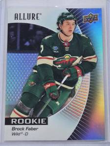 lot 372 image: Brock Faber Rookie 2023 Upper Deck Allure Black Rainbow Refractor #112 - Minnesota Wild Hockey Card