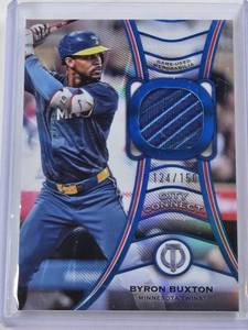 lot 373 image: Byron Buxton 2025 Topps City Connect Tribute Game-Used Relic #TT-BB and Numbered 124150 - Minnesota Twins Baseball Card