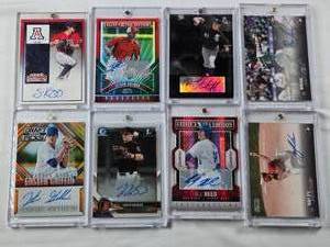 lot 376 image: Lot of 8 Baseball Cards Most in Magnetic One Touches Featuring Jeison Guzman, Cadyn Grenier, Scott Kingery, Foster Griffin, Brian Serven, Bailey Falter, Brandon McCarthy, and A.J. Reed with Auto and Numbered Cards