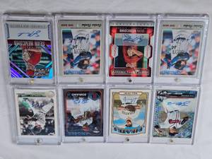 lot 378 image: Lot of 8 Baseball Cards All in Magnetic One Touch Cases Featuring Sean Newcomb, Will Craig, Jose Soriano, Cal Conley, and Carlos Cortes with Autographs