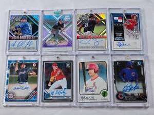 lot 379 image: Lot of 8 Baseball Cards In Magnetic One Touch Cases Featuring Sean Reid-Foley, Justin Sheffield, Ryan Holgate and Others with Autographs and Prospect Signatures