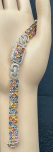lot 1 image: Absolutely Stunning 14K Gold Multi-Color Sapphire and Diamond Bracelet - Includes Estimated Resale & Gemological Report
