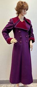 lot 2 image: Saint Laurent 1970s Purple Wool Maxi Coat with Velvet Collar and Cuffs-Size 38