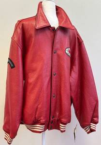 lot 8B image: Wu Wear Red Leather Varsity Jacket Mens 2XL NWT