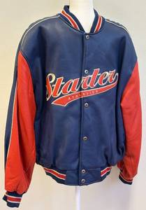 lot 12B image: Starter Athletics BlueRed Leather Varsity Jacket-Size XL