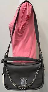 lot 22B image: JW Hulme Grey Leather Shoulder Bag with Chain Detail- New with tags