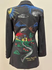 lot 28 image: Moschino Cheap and Chic Gray Wool Blazer with Whimsical Embroidered Back - Size 8