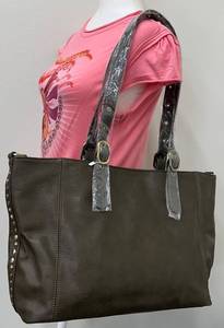 lot 30B image: Joy Susan - Shelby Olive Green Studded Tote Bag - New