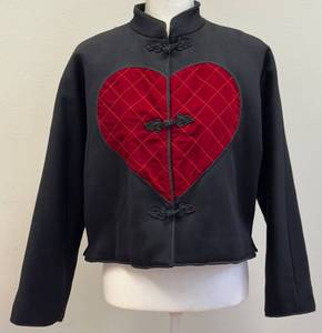 lot 40 image: Moschino Cheap and Chic Black Wool Jacket with Red Velvet Heart, Size 8