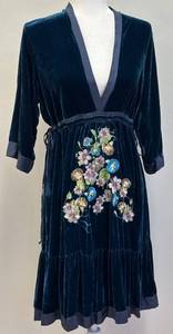 lot 41 image: Johnny Was Velvet Embroidered Dress Adjustable Waist-Size Small