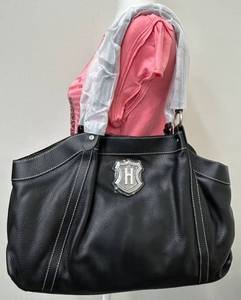 lot 47B image: J.W. Hulme Black Leather Shoulder Bag with Crest Emblem