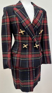 lot 18 image: Moschino Cheap and Chic Tartan Wool Skirt Suit Size 10 - Circa 1990s