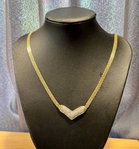 lot 4JM image: 10k Gold Chevron Necklace with Diamond Accents