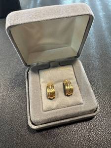 lot 4NP image: Pair of 10K Gold Hoop Earrings with Diamonds