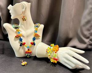 lot 12CM image: Handblown Glass Bead Jewelry Set Necklace, Earrings, and Bracelets