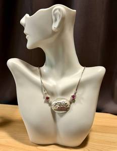lot 14AC image: Flli Menegatti Italian Sterling Silver Lion Pendant Necklace with Rubies, 18 Inch