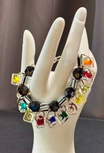 lot 18CM image: Joshua Benbassat Art Glass Beaded Bracelet, 7 Inch, Sterling Silver Clasp