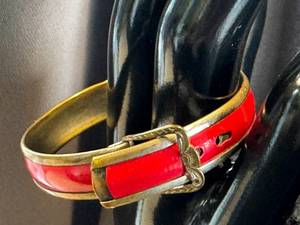 lot 26VB image: Vintage Red Enamel and Brass Buckle Bracelet