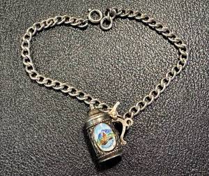 lot 29AC image: Vintage 7 Inch 800 Silver Charm Bracelet with Lucerne Kapellbrcke Stein Pendant