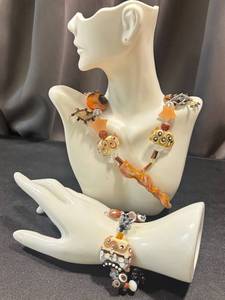 lot 31CM image: Artisan Handblown Glass Bead Boho Necklace and Bracelet Set