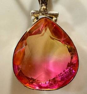 lot 35MA image: Sterling Silver Vintage Teardrop Tourmaline Pendant 1.75 Inch