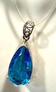 lot 37MA image: Sterling Silver Blue Topaz Teardrop Pendant Necklace
