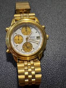lot 41GG image: Seiko Quartz Chronograph Gold-Tone Watch and Silver Leaf Bracelet