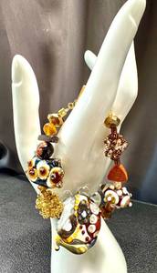 lot 43CM image: Handblown Art Glass Lampwork Bead Bracelet 8 Inch