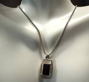 lot 46GS image: Stauer Sterling Silver and Onyx Pendant Necklace, Adjustable 17-19 Inch Chain