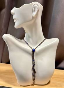 lot 52AC image: Sterling Silver and Lapis Lariat Necklace, Adjustable 16-19 Inch