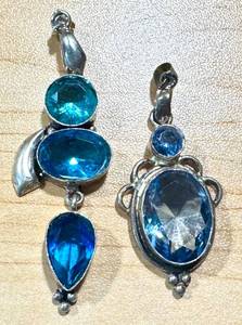 lot 57MA image: Pair of Blue Gemstone Silver Pendants with Unique Designs